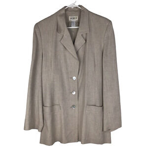 MIXIT Linen Blend Long Line Blazer Lined Tan Pockets Iridescent Buttons Sz 11/12